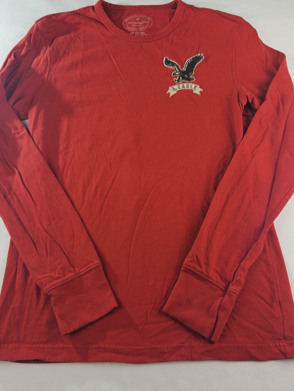 American Eagle Men's Red Athletic Fit Long-Sleeve Pullover Shirt Size XS